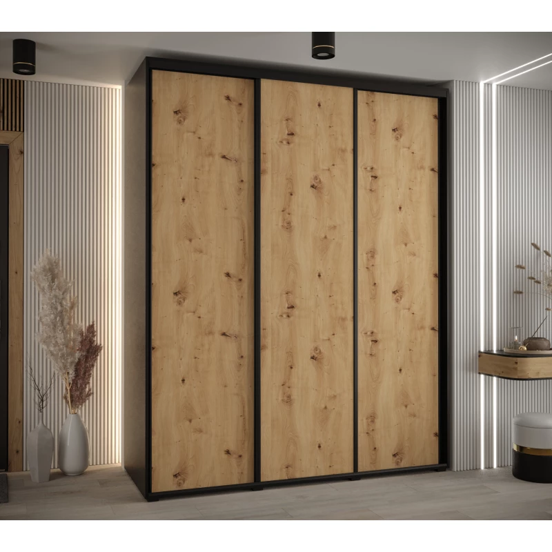 Šatní skříň YVONA 1 - 190/60 cm, černá / dub artisan / černá
