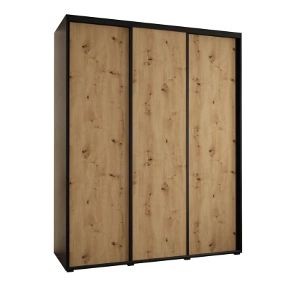 Šatní skříň YVONA 1 - 190/60 cm, černá / dub artisan / černá