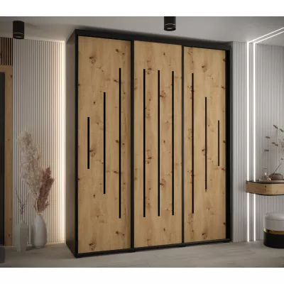 Šatní skříň YVONA 12 - 200/45 cm, černá / dub artisan / černá