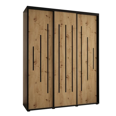 Šatní skříň YVONA 12 - 200/45 cm, černá / dub artisan / černá