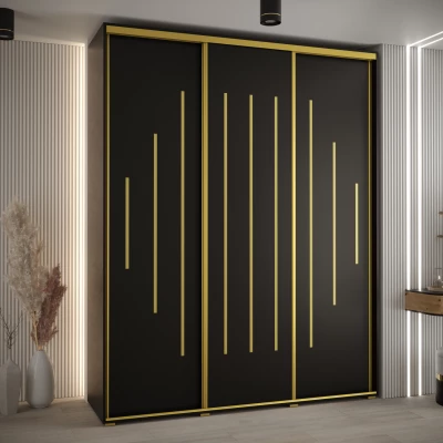 Šatní skříň YVONA 12 - 200/45 cm, černá / zlatá