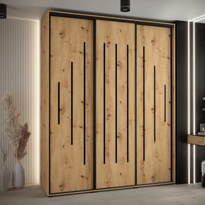 Šatní skříň YVONA 12 - 200/45 cm, dub artisan / černá