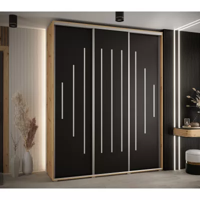 Šatní skříň YVONA 12 - 200/45 cm, dub artisan / černá / stříbrná