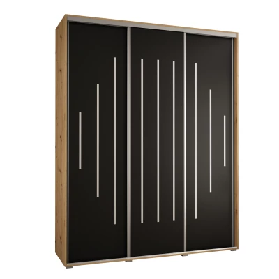 Šatní skříň YVONA 12 - 200/45 cm, dub artisan / černá / stříbrná