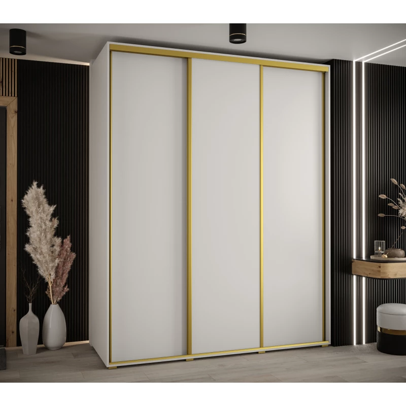 Šatní skříň YVONA 1 - 190/60 cm, bílá / zlatá