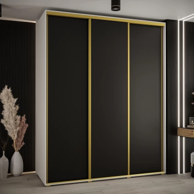 Šatní skříň YVONA 1 - 200/60 cm, bílá / černá / zlatá