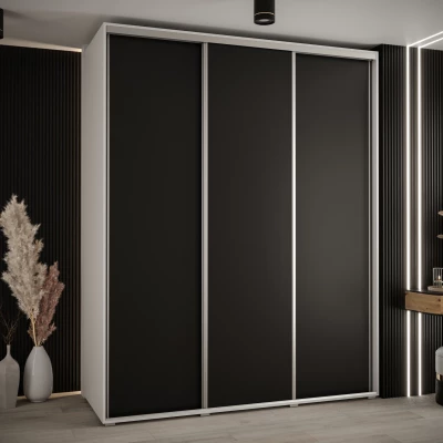 Šatní skříň YVONA 1 - 200/60 cm, bílá / černá / stříbrná