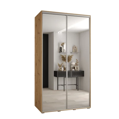 Šatní skříň YVONA 2 - 130/60 cm, dub artisan / stříbrná