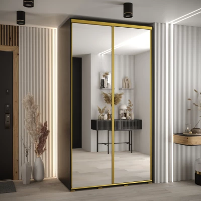 Šatní skříň YVONA 2 - 130/60 cm, černá / zlatá