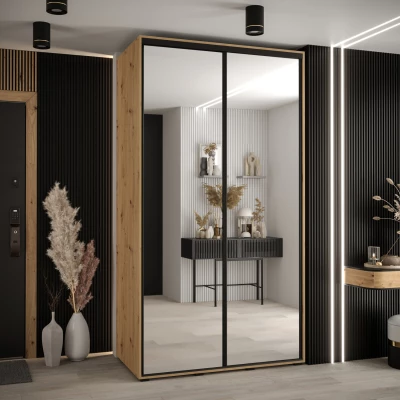 Šatní skříň YVONA 2 - 140/60 cm, dub artisan / černá