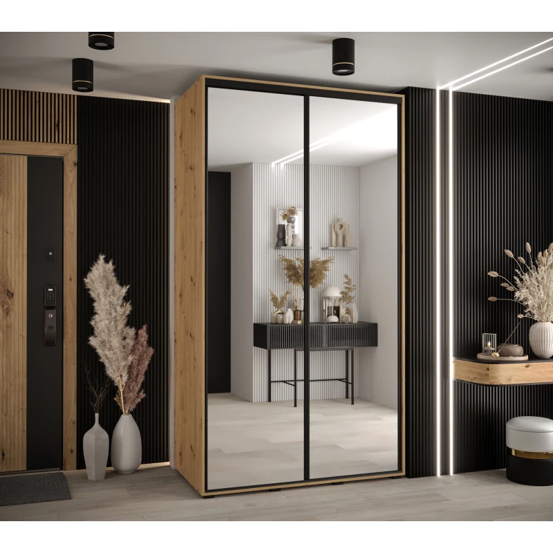 Šatní skříň YVONA 2 - 140/60 cm, dub artisan / černá