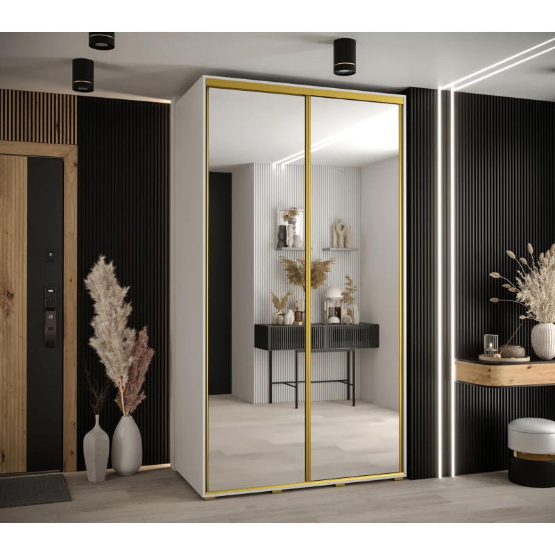 Šatní skříň YVONA 2 - 140/60 cm, bílá / zlatá