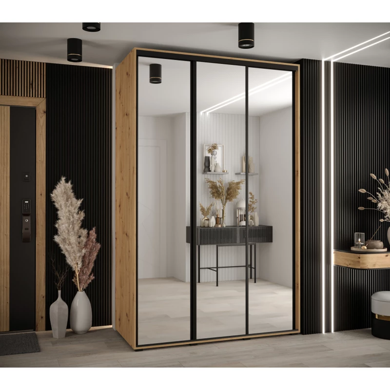 Šatní skříň YVONA 2 - 150/60 cm, dub artisan / černá