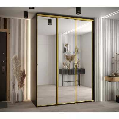 Šatní skříň YVONA 2 - 170/60 cm, černá / zlatá