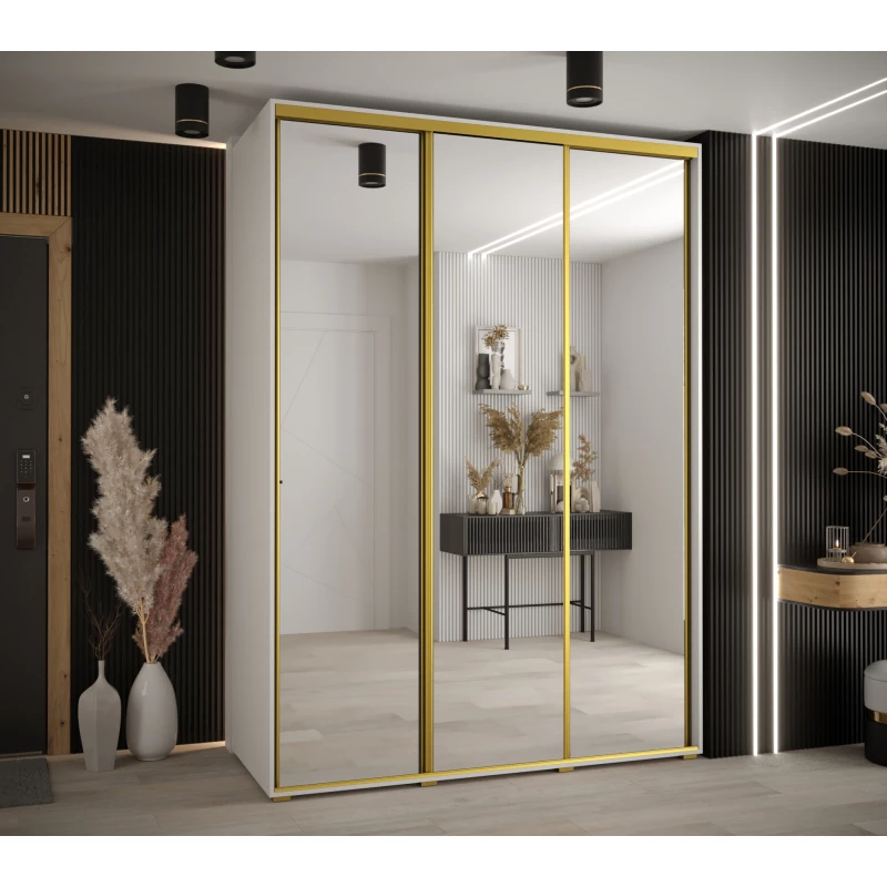 Šatní skříň YVONA 2 - 170/60 cm, bílá / zlatá