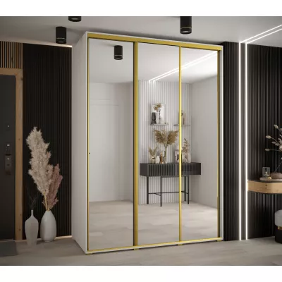 Šatní skříň YVONA 2 - 170/60 cm, bílá / zlatá