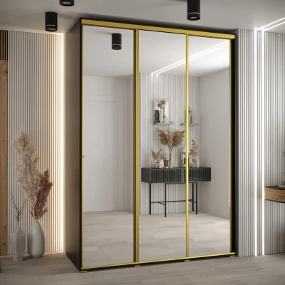 Šatní skříň YVONA 2 - 180/60 cm, černá / zlatá