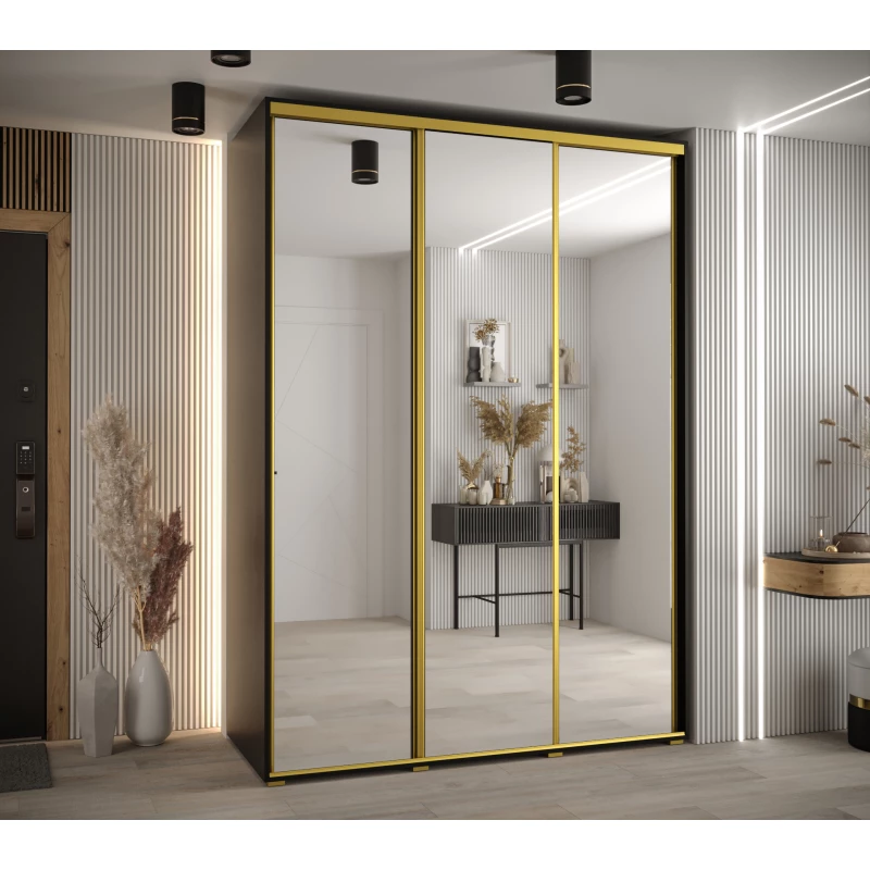 Šatní skříň YVONA 2 - 180/60 cm, černá / zlatá