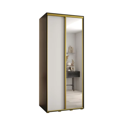 Šatní skříň YVONA 3 - 100/60 cm, černá / bílá / zlatá
