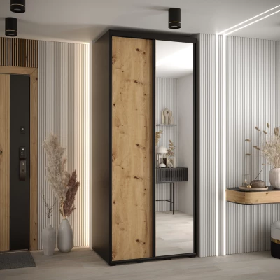 Šatní skříň YVONA 3 - 100/60 cm, černá / dub artisan / černá