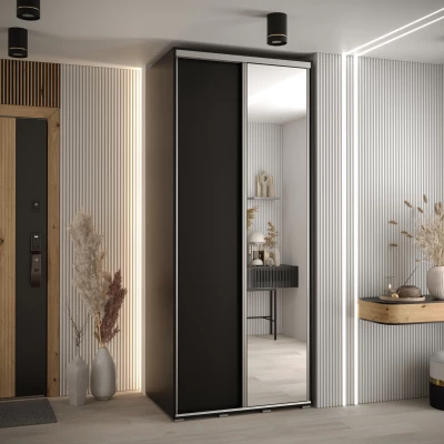 Šatní skříň YVONA 3 - 110/60 cm, černá / stříbrná