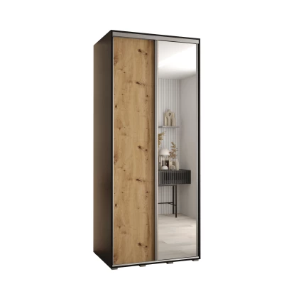 Šatní skříň YVONA 3 - 110/60 cm, černá / dub artisan / stříbrná