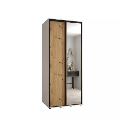 Šatní skříň YVONA 3 - 110/60 cm, bílá / dub artisan / černá