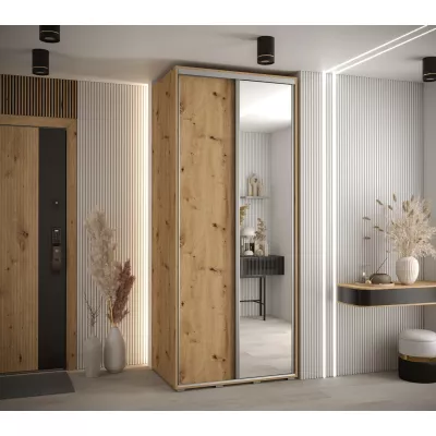 Šatní skříň YVONA 3 - 120/60 cm, dub artisan / stříbrná