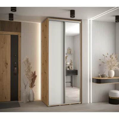 Šatní skříň YVONA 3 - 120/60 cm, dub artisan / bílá / stříbrná