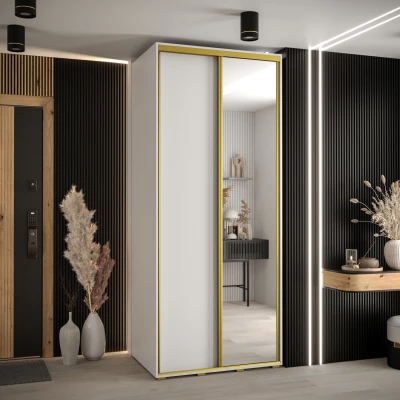 Šatní skříň YVONA 3 - 120/60 cm, bílá / zlatá