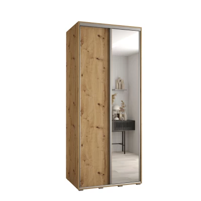 Šatní skříň YVONA 3 - 120/60 cm, dub artisan / stříbrná