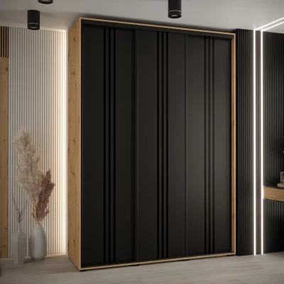 Šatní skříň YVONA 6 - 180/45 cm, dub artisan / černá / černá