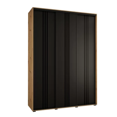 Šatní skříň YVONA 6 - 180/45 cm, dub artisan / černá / černá