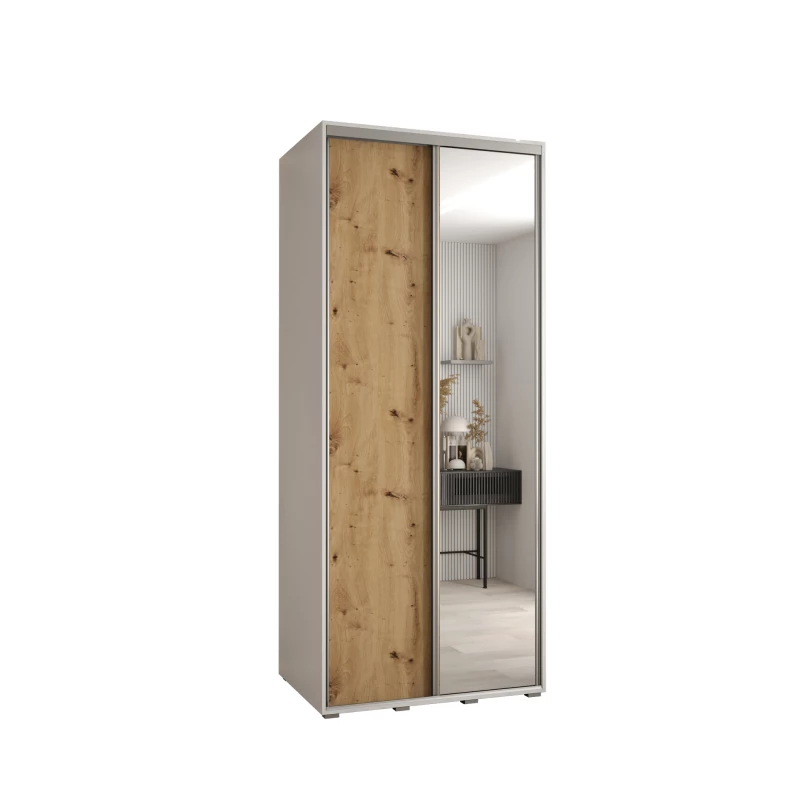 Šatní skříň YVONA 3 - 120/60 cm, bílá / dub artisan / stříbrná