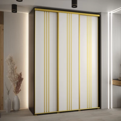 Šatní skříň YVONA 6 - 180/45 cm, černá / bílá / zlatá
