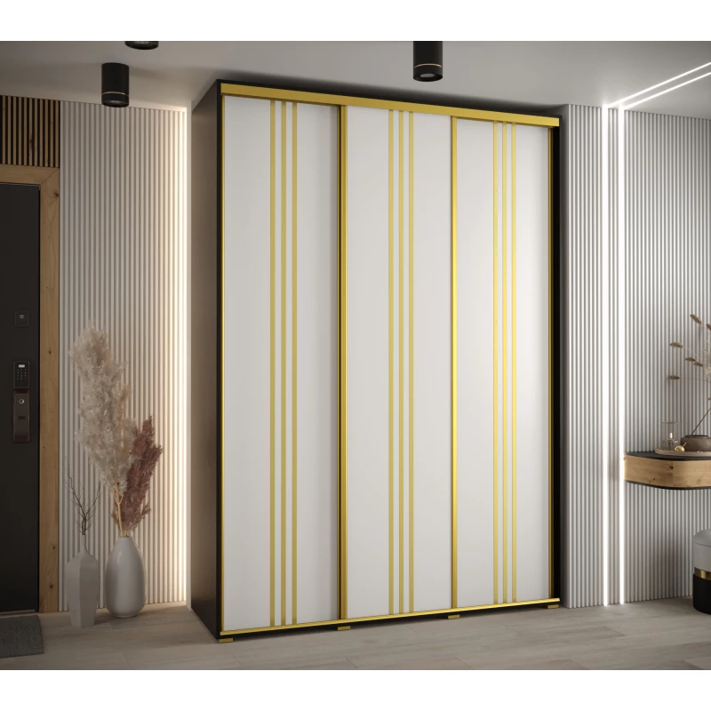Šatní skříň YVONA 6 - 180/45 cm, černá / bílá / zlatá