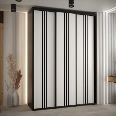 Šatní skříň YVONA 6 - 180/45 cm, černá / bílá / černá