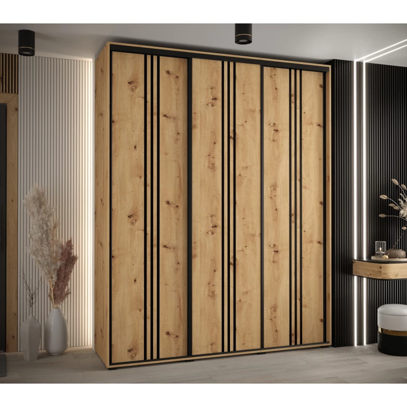 Šatní skříň YVONA 6 - 190/45 cm, dub artisan / černá