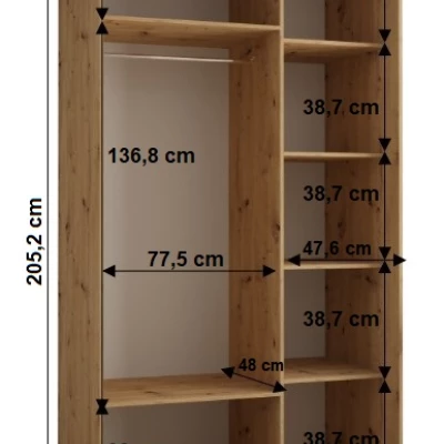 Šatní skříň YVONA 3 - 130/60 cm, dub artisan / stříbrná