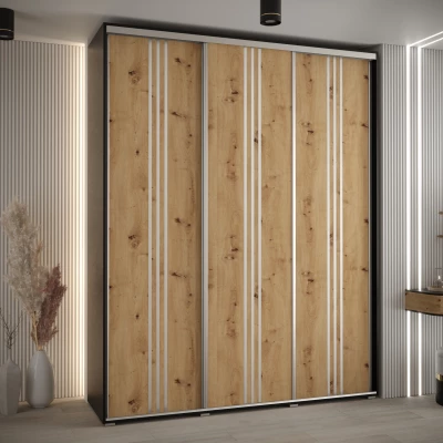 Šatní skříň YVONA 6 - 190/45 cm, černá / dub artisan / stříbrná