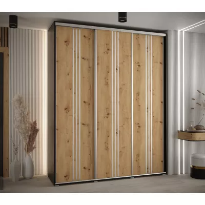 Šatní skříň YVONA 6 - 190/45 cm, černá / dub artisan / stříbrná