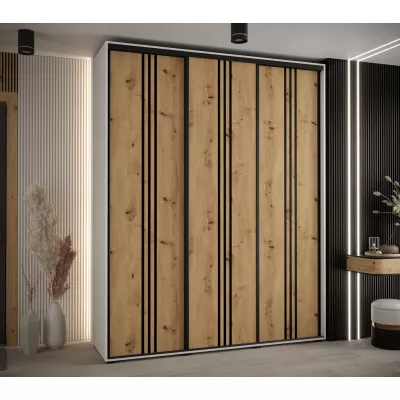 Šatní skříň YVONA 6 - 190/45 cm, bílá / dub artisan / černá
