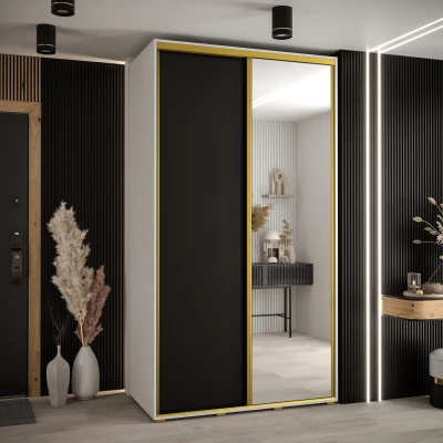 Šatní skříň YVONA 3 - 140/60 cm, bílá / černá / zlatá