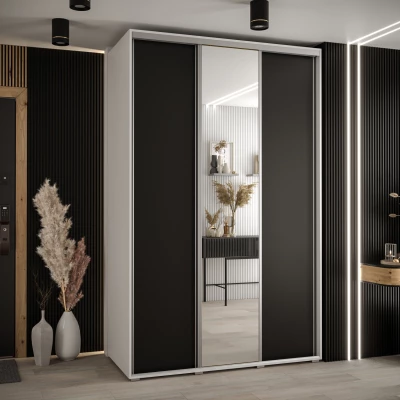 Šatní skříň YVONA 3 - 150/60 cm, bílá / černá / stříbrná