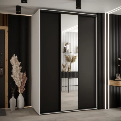 Šatní skříň YVONA 3 - 150/60 cm, bílá / černá / černá