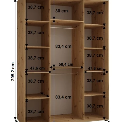 Šatní skříň YVONA 3 - 160/60 cm, dub artisan / stříbrná