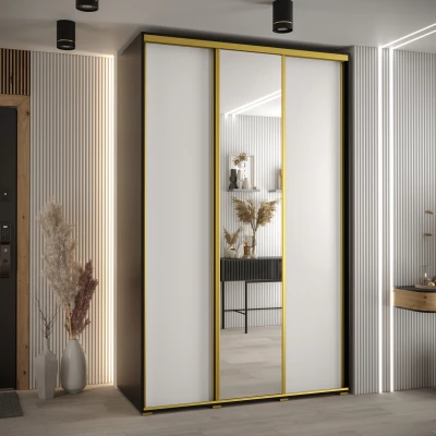 Šatní skříň YVONA 3 - 160/60 cm, černá / bílá / zlatá