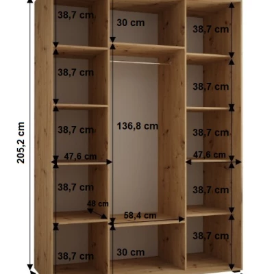 Šatní skříň YVONA 3 - 160/60 cm, černá / bílá / stříbrná