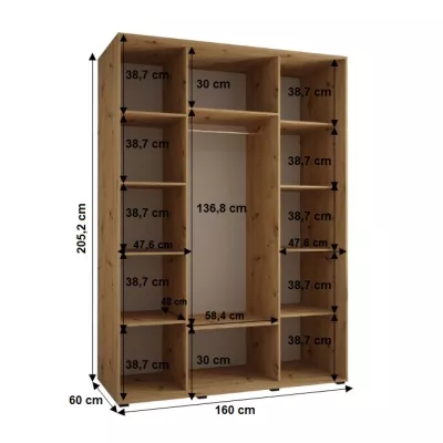 Šatní skříň YVONA 3 - 160/60 cm, černá / bílá / stříbrná