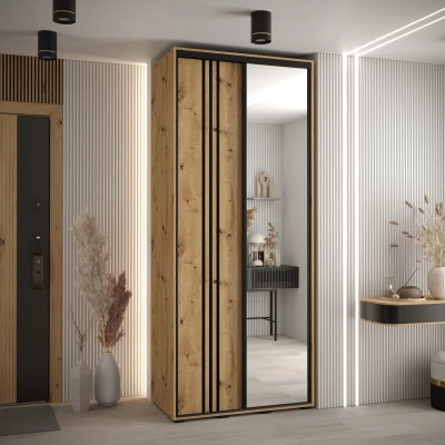 Šatní skříň YVONA 7 - 110/45 cm, dub artisan / černá